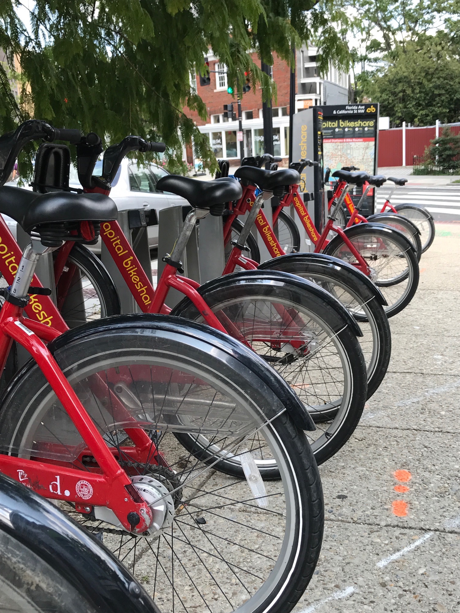 A typical Capital Bikeshare station. This one is at Florida and California, next to Pleasant Pops.